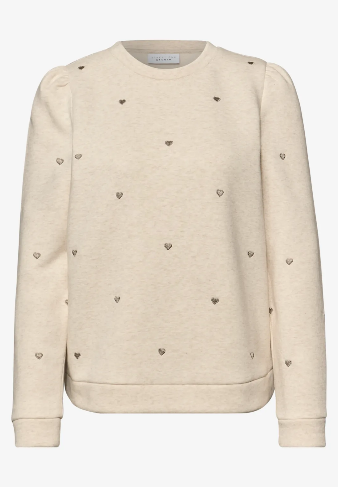 Street One Studio Sweatshirt with Hearts - Stone Sand Melange