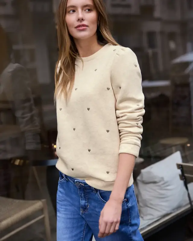 Street One Studio Sweatshirt with Hearts - Stone Sand Melange