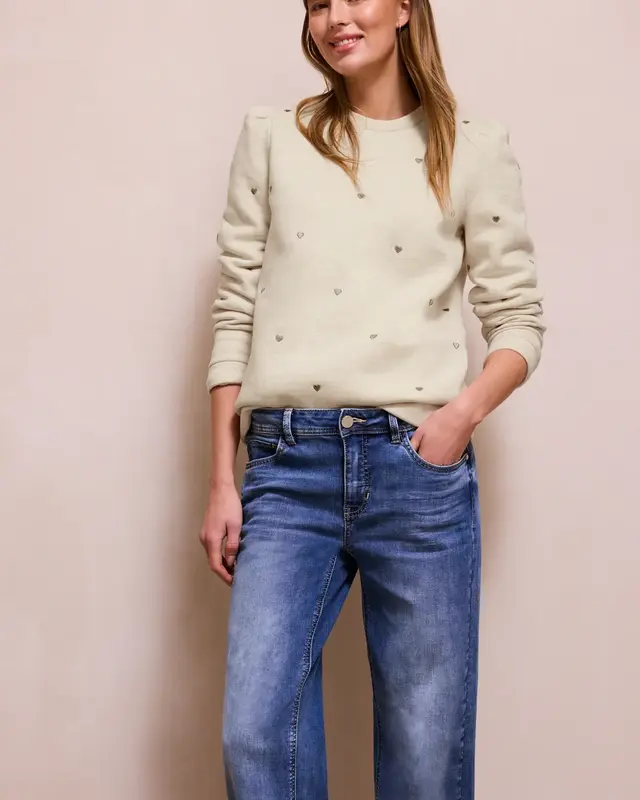 Street One Studio Sweatshirt mit Herzstickerei - Stone Sand Melange