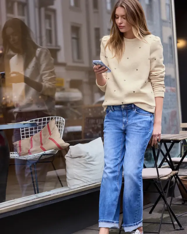 Street One Studio Sweatshirt with Hearts - Stone Sand Melange