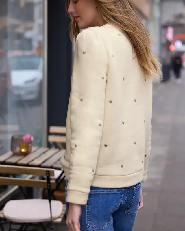 Street One Studio Sweatshirt mit Herzstickerei - Stone Sand Melange