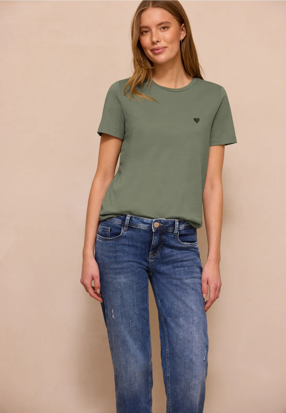 Street One Studio T-Shirt mit Herz-Print - Lichen Green