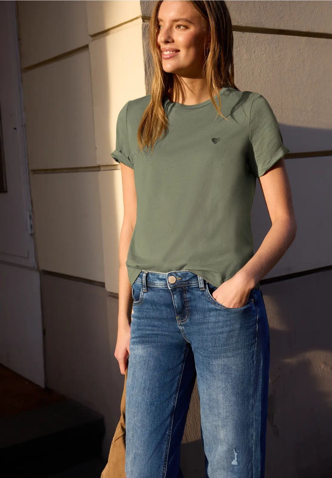 Street One Studio T-Shirt with Heart - Lichen Green