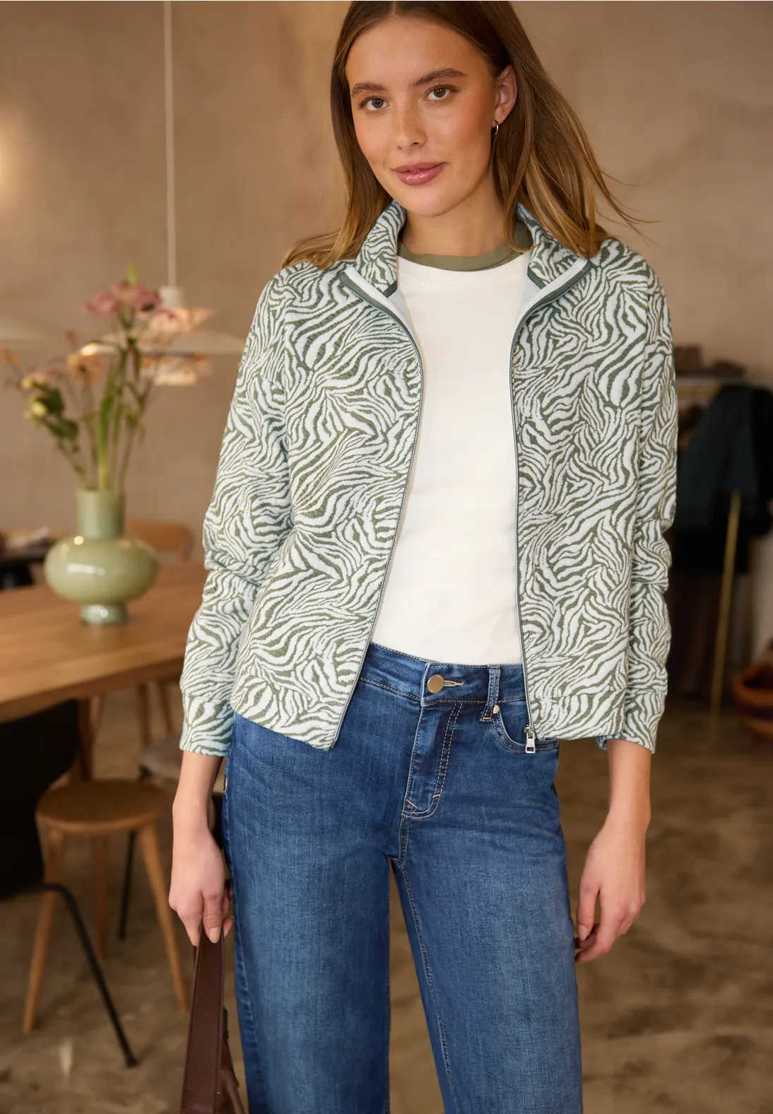 Street One Studio Jacket with Pattern - Lichen Green