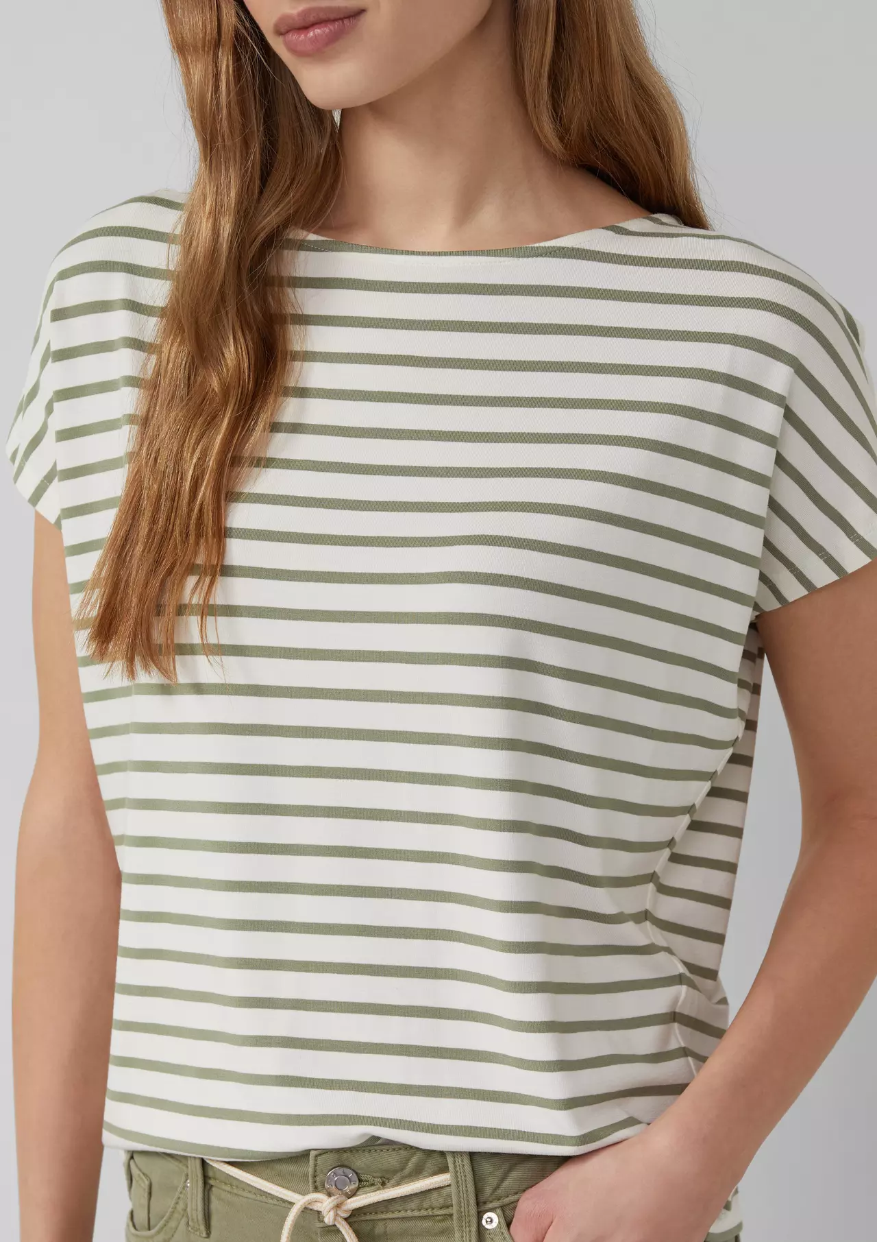 S. Oliver Relaxed Fit T-Shirt, Streep - Olive Green