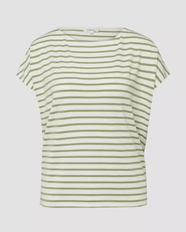 S. Oliver Relaxed Fit T-Shirt, Streifen - Olive Green