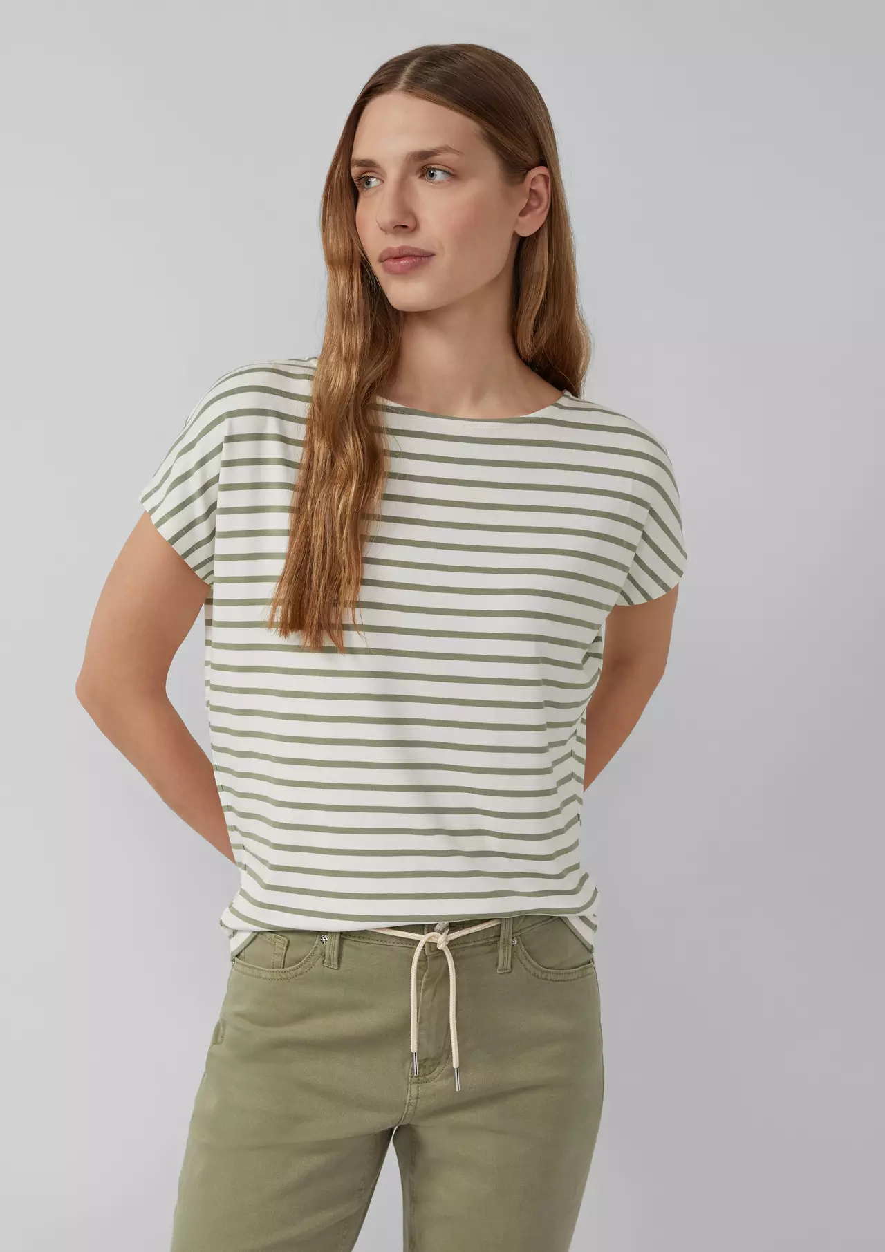 S. Oliver Relaxed Fit T-Shirt, Streifen - Olive Green