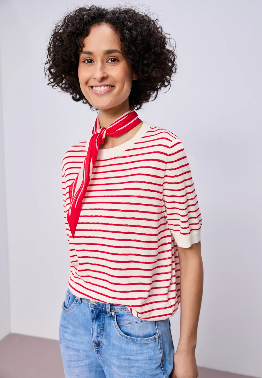 Street One Jumper with Stripes - Off White