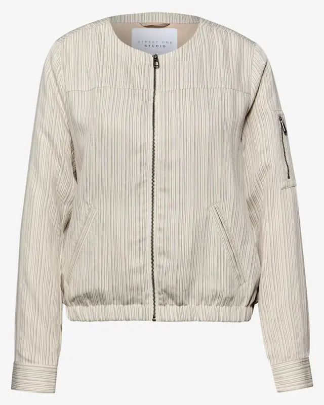 Street One Studio Blouson met Rits en Strepen - Soft Beige
