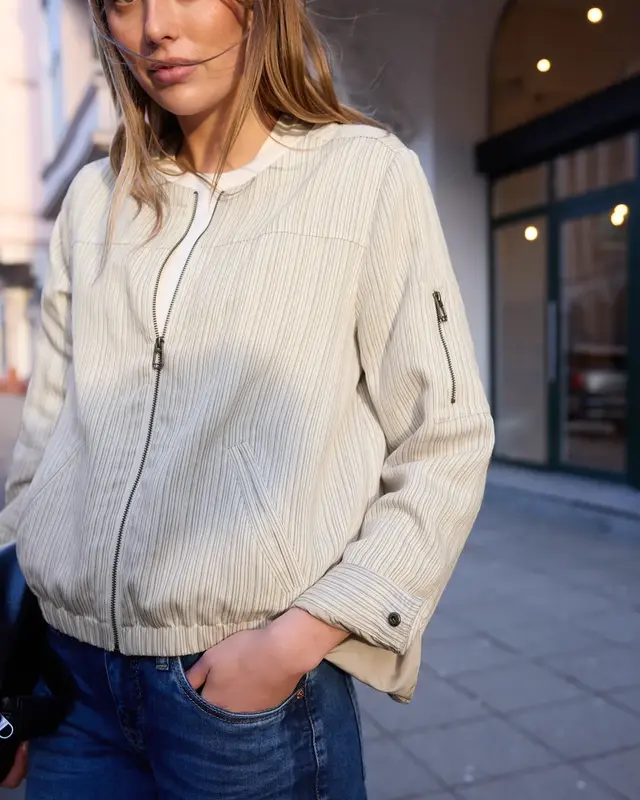 Street One Studio Blouson with Zipper and Stripes - Soft Beige