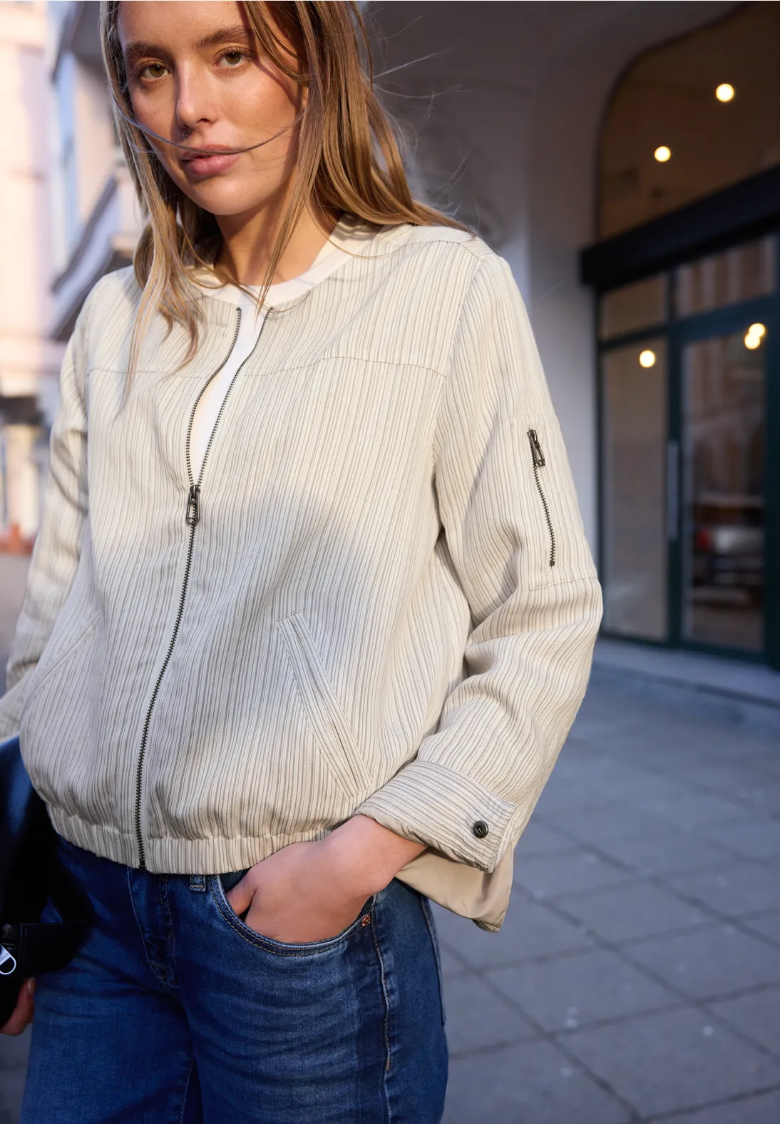 Street One Studio Blouson with Zipper and Stripes - Soft Beige