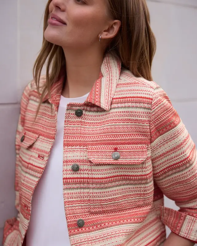 Street One Studio Jacket with Stripes, Bouclé - Torch Red