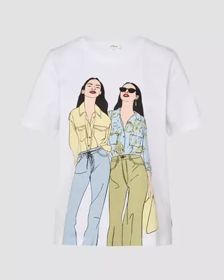 S. Oliver Katoenen T-Shirt, Frontprint - White