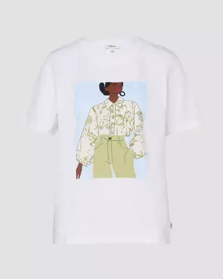 S. Oliver T-Shirt, Frontprint - White