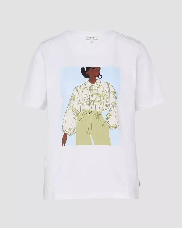 S. Oliver Katoenen T-Shirt, Frontprint - White
