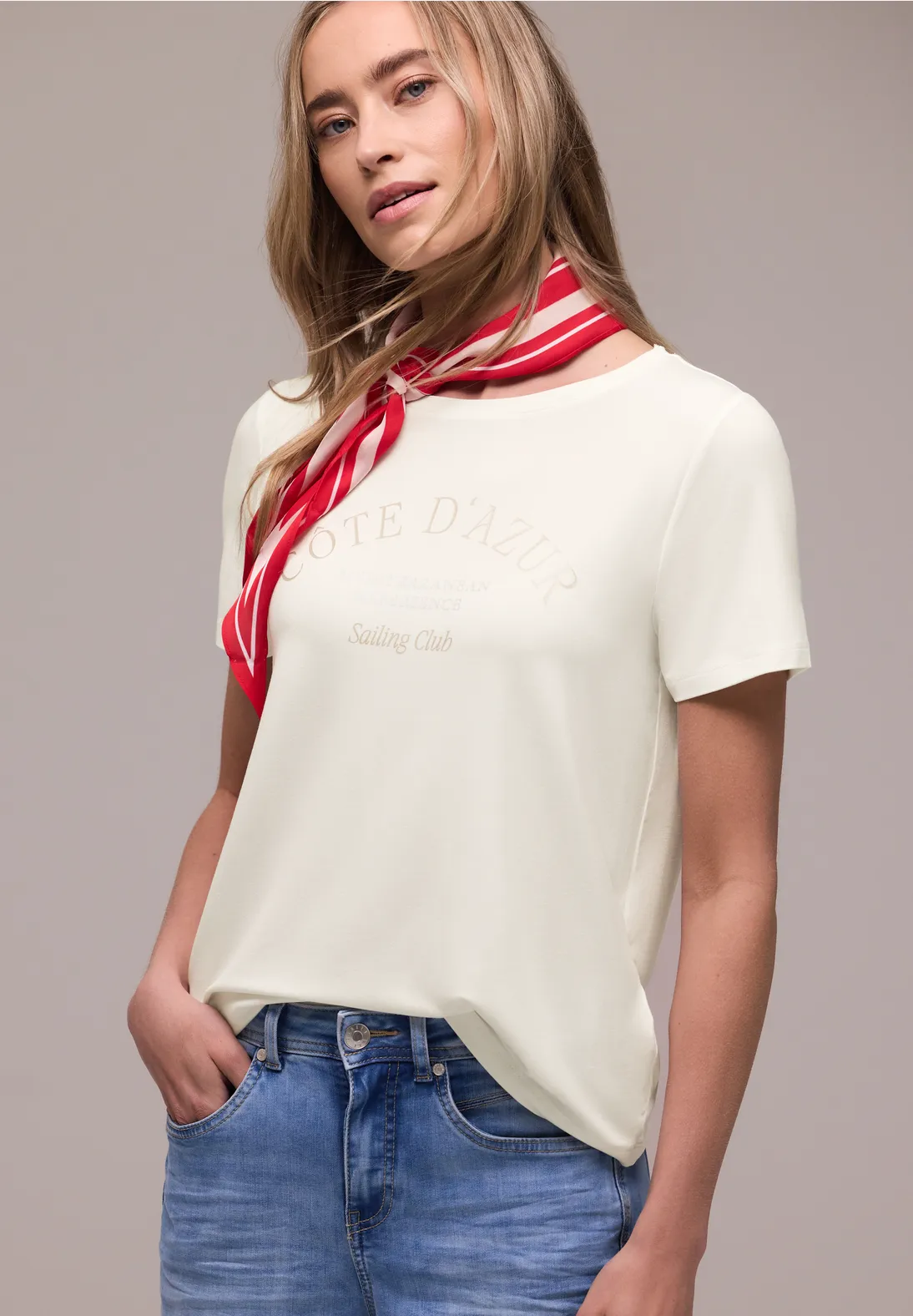 Street One Shirt met Tekst - Off White