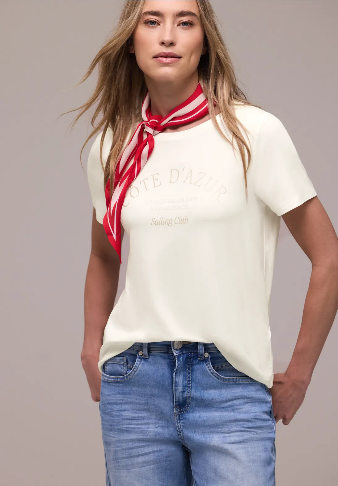 Street One Shirt met Tekst - Off White