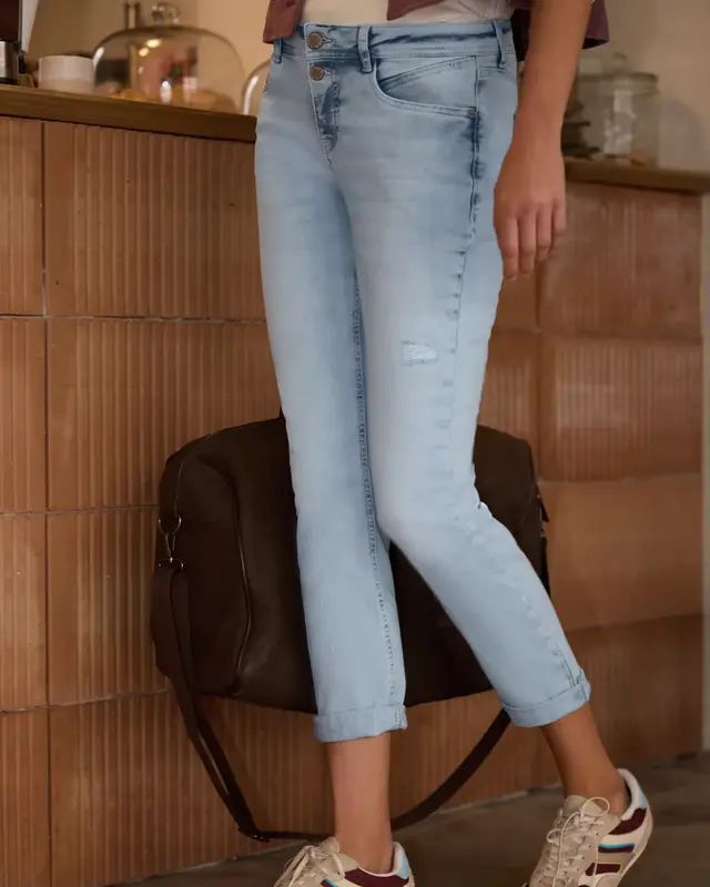 Street One Studio Slim Leg Jeans, Middle Waist - Bleached Wash