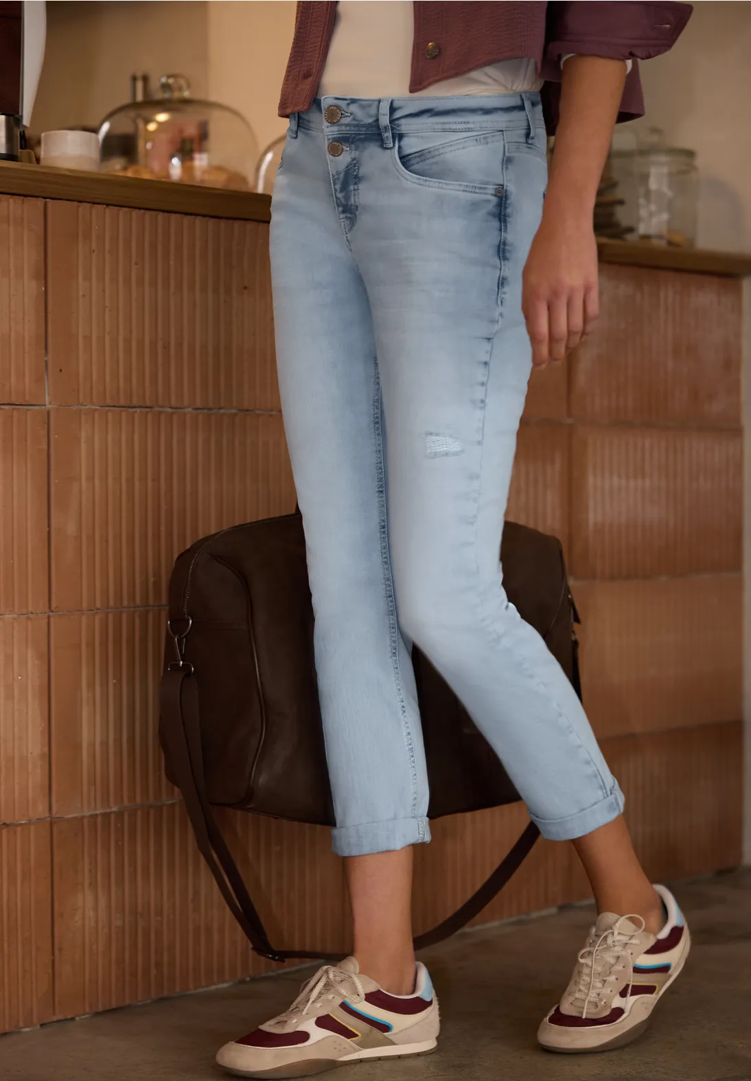 Street One Studio Slim Leg Jeans, Middle Waist - Bleached Wash