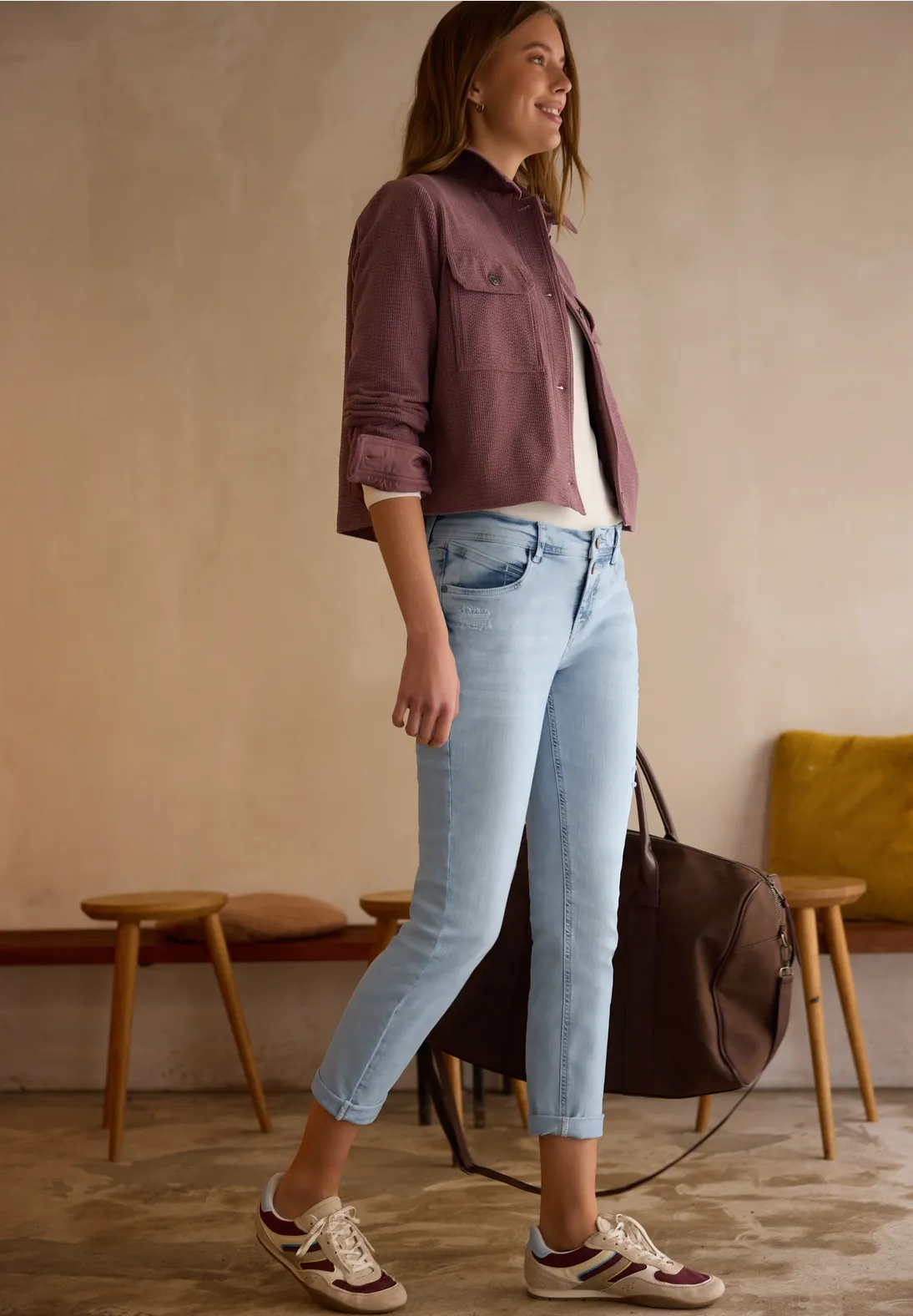 Street One Studio Slim Leg Jeans, Middle Waist - Bleached Wash