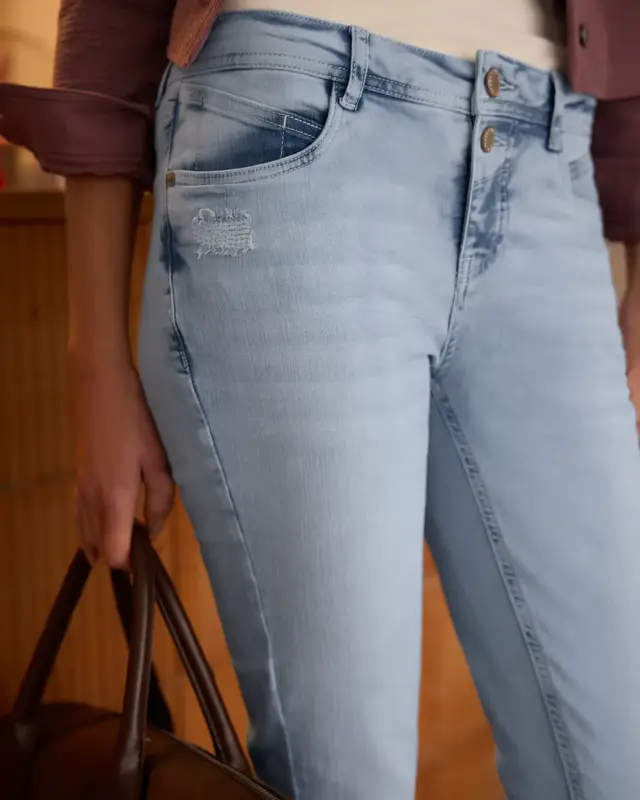 Street One Studio Slim Leg Jeans, Middle Waist - Bleached Wash