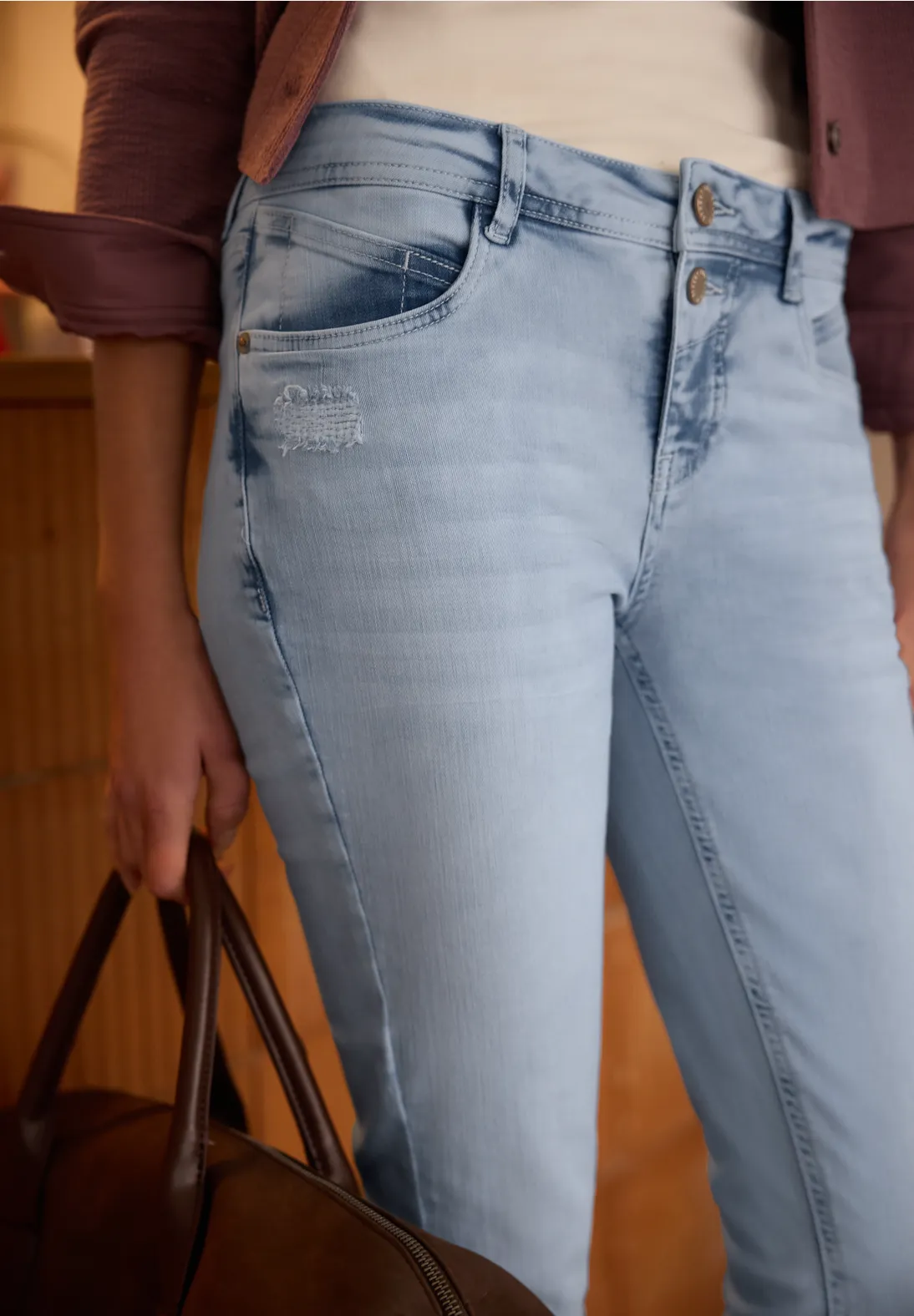 Street One Studio Slim Leg Jeans, Middle Waist - Bleached Wash