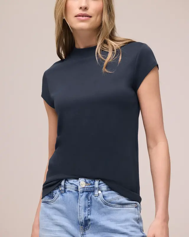 Street One Basic Shirt, Schildpadhals - Shadowed Navy