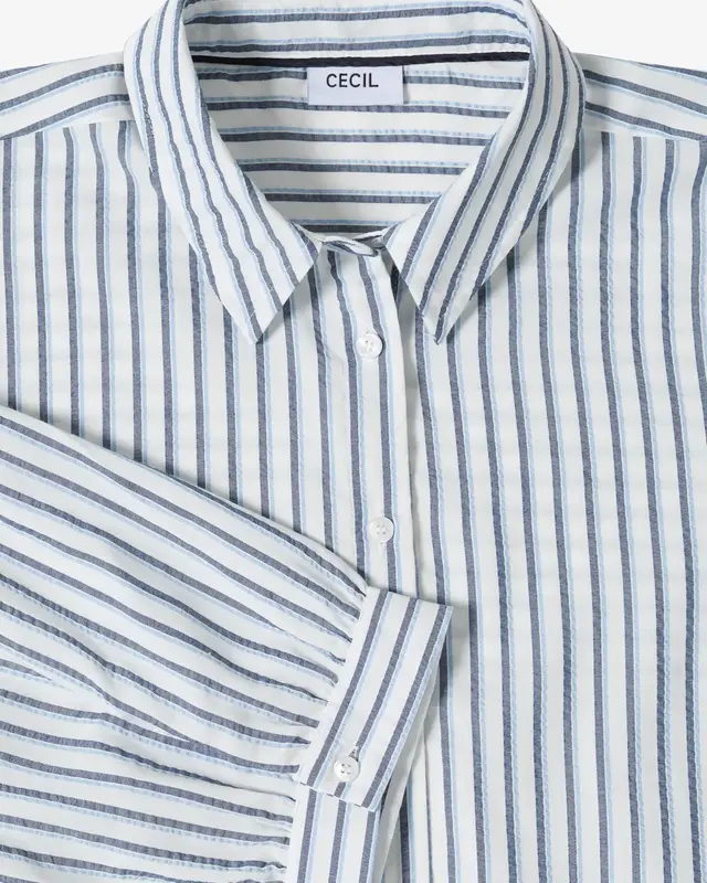 Cecil Seersucker Bluse - Sporty Denim Blue