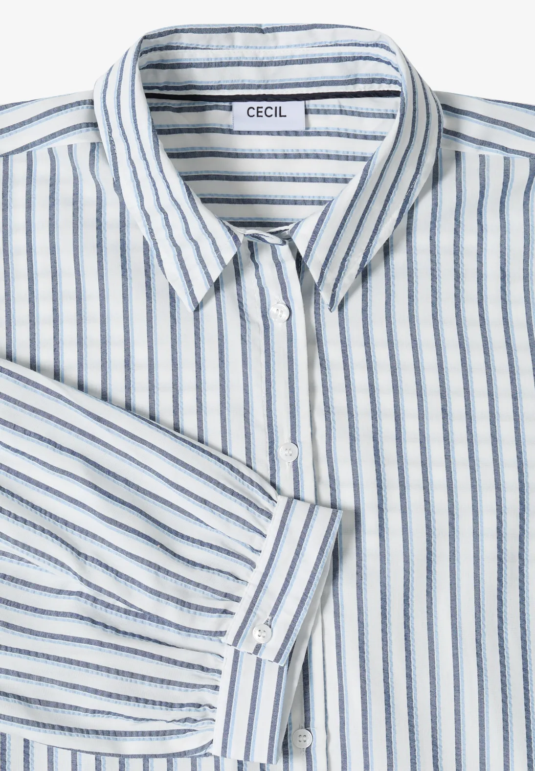 Cecil Seersucker Bluse - Sporty Denim Blue