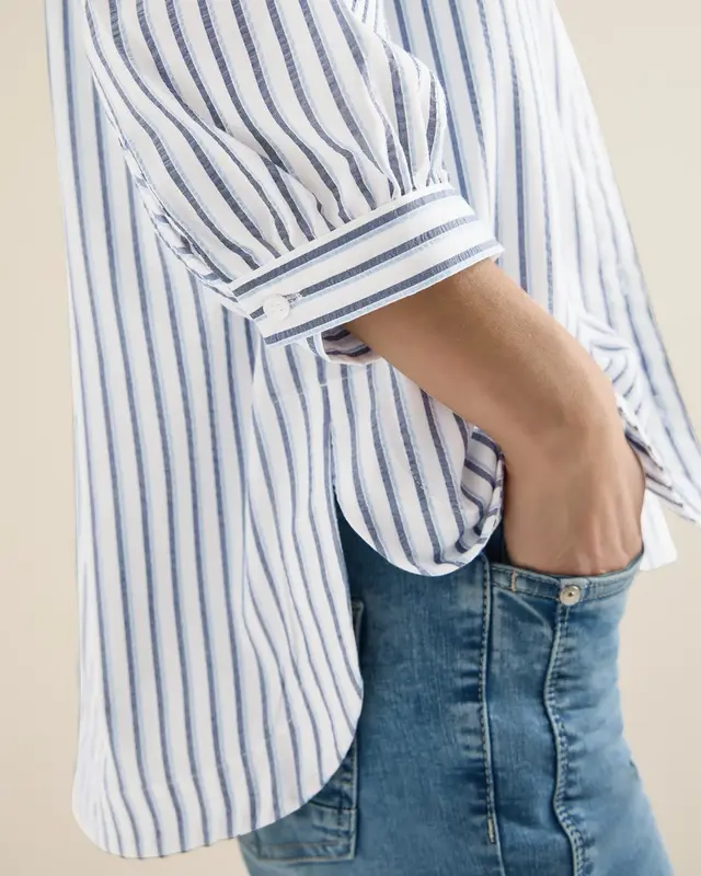 Cecil Seersucker Bluse - Sporty Denim Blue