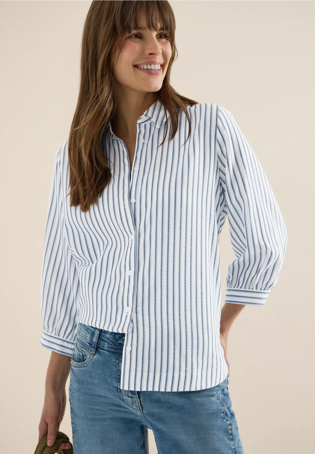 Cecil Blouse Seersucker Kwaliteit - Sporty Denim Blue