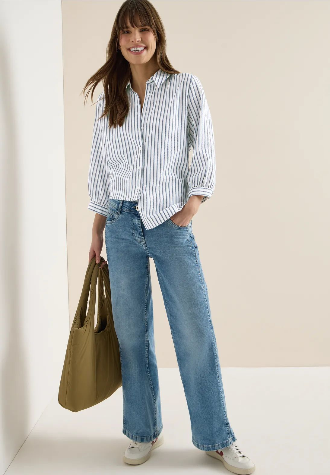 Cecil Seersucker Bluse - Sporty Denim Blue