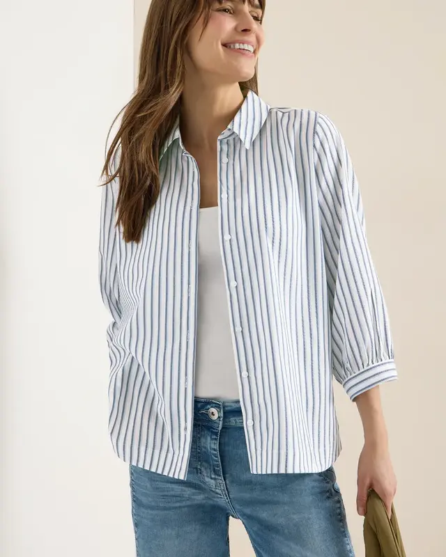 Cecil Seersucker Bluse - Sporty Denim Blue