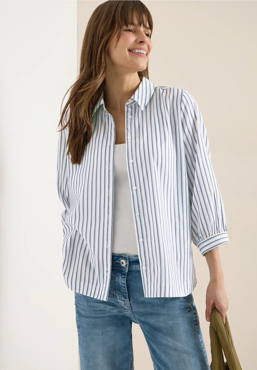 Cecil Seersucker Bluse - Sporty Denim Blue