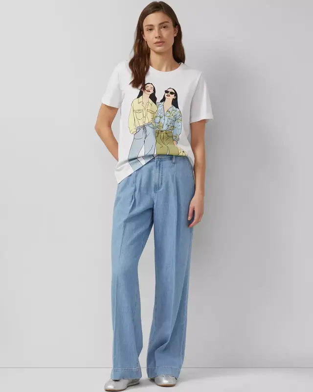 S. Oliver Katoenen T-Shirt, Frontprint - White