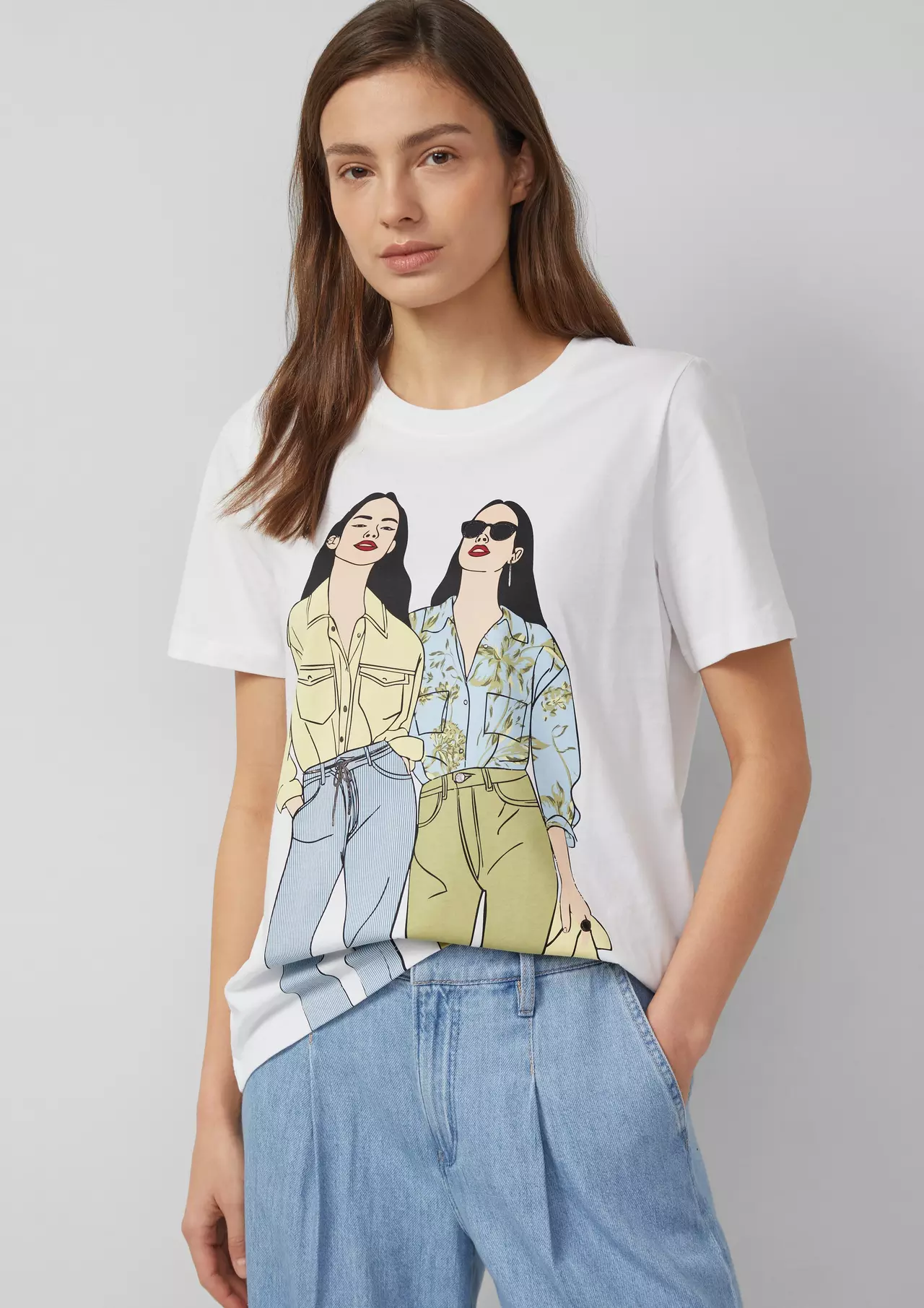 S. Oliver Katoenen T-Shirt, Frontprint - White