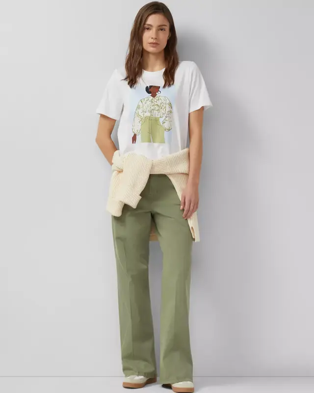 S. Oliver Katoenen T-Shirt, Frontprint - White