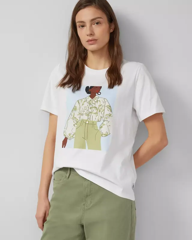 S. Oliver Katoenen T-Shirt, Frontprint - White