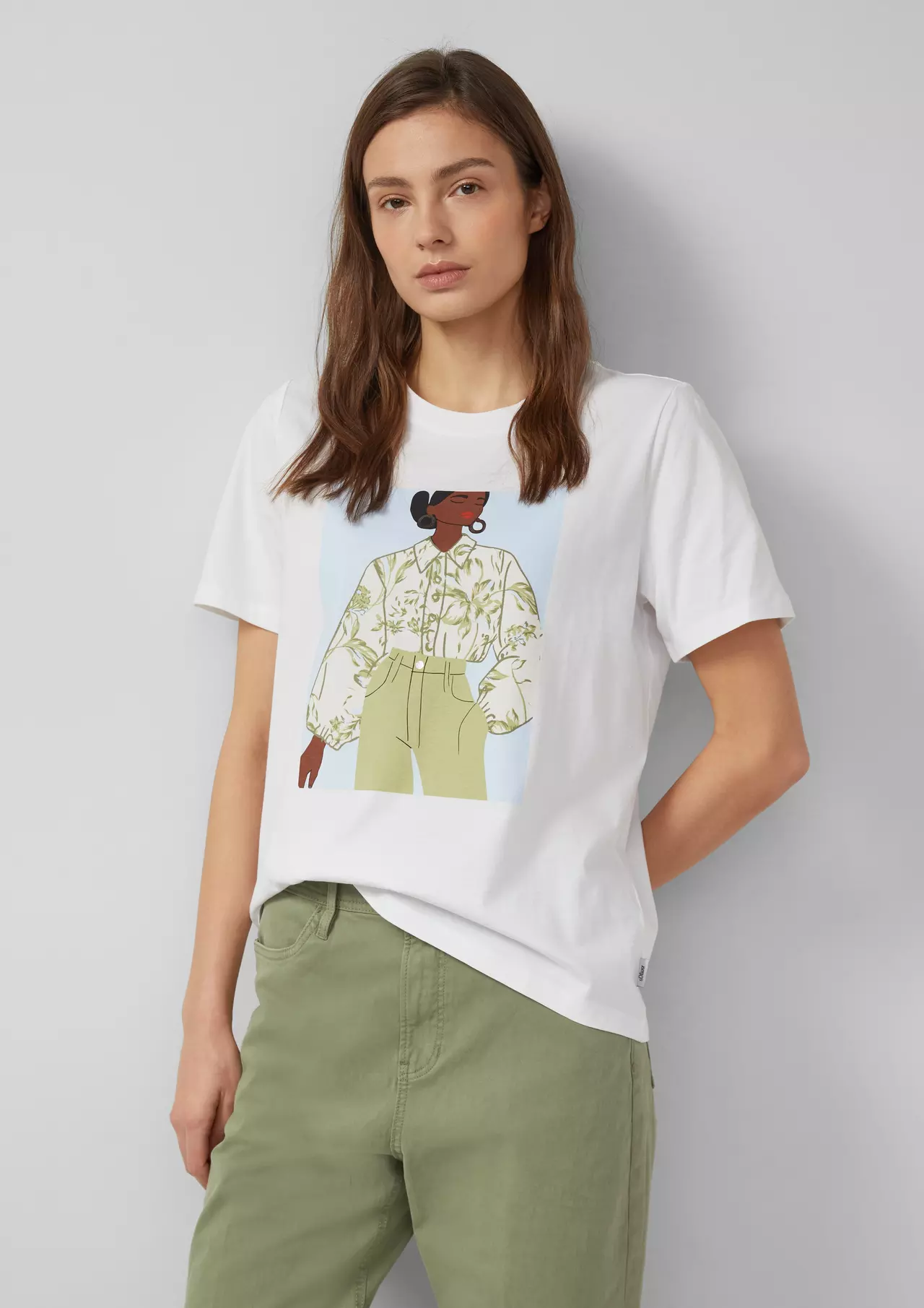 S. Oliver Katoenen T-Shirt, Frontprint - White