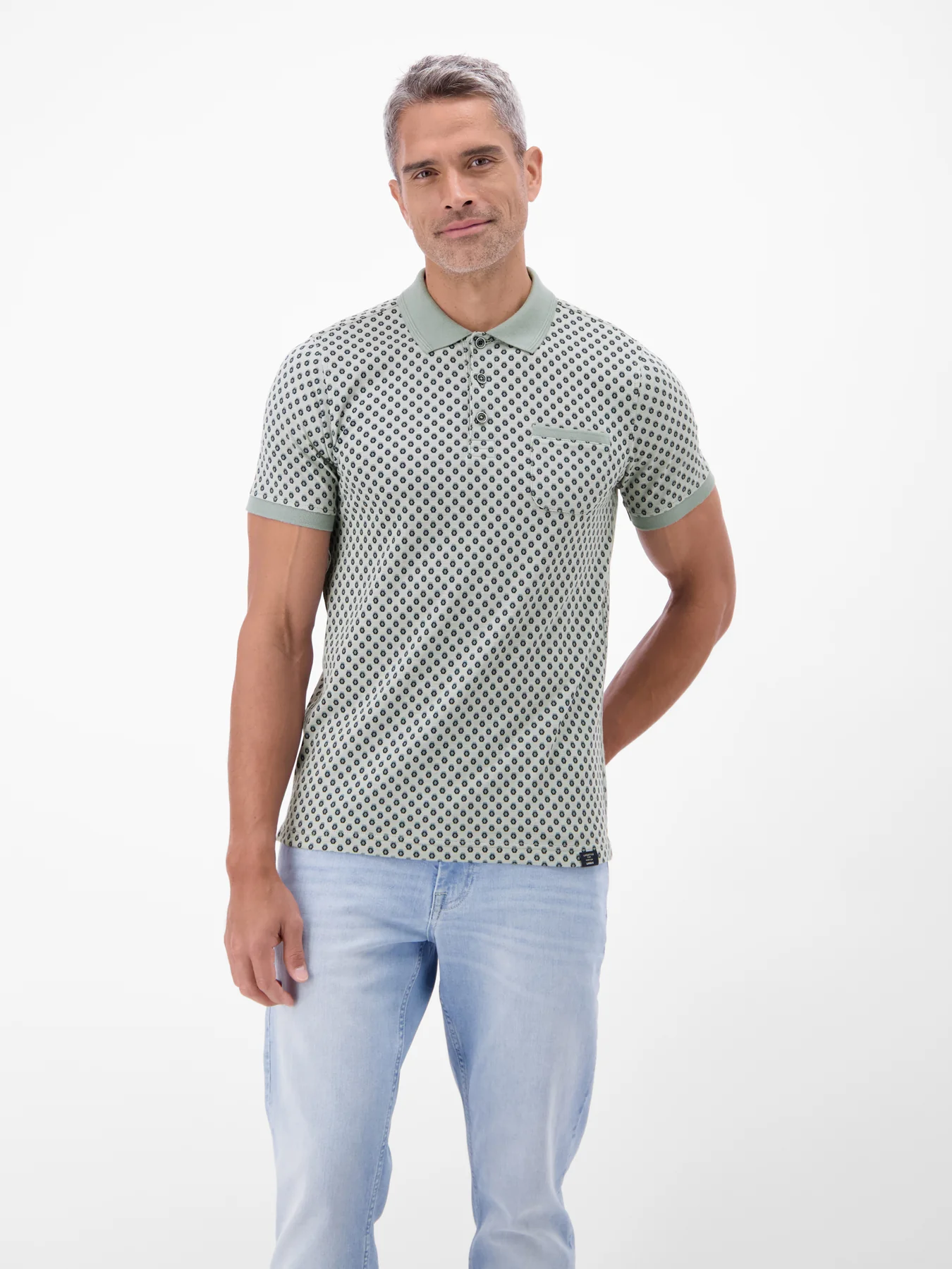 Lerros Poloshirt Allover Print - Storm Grey