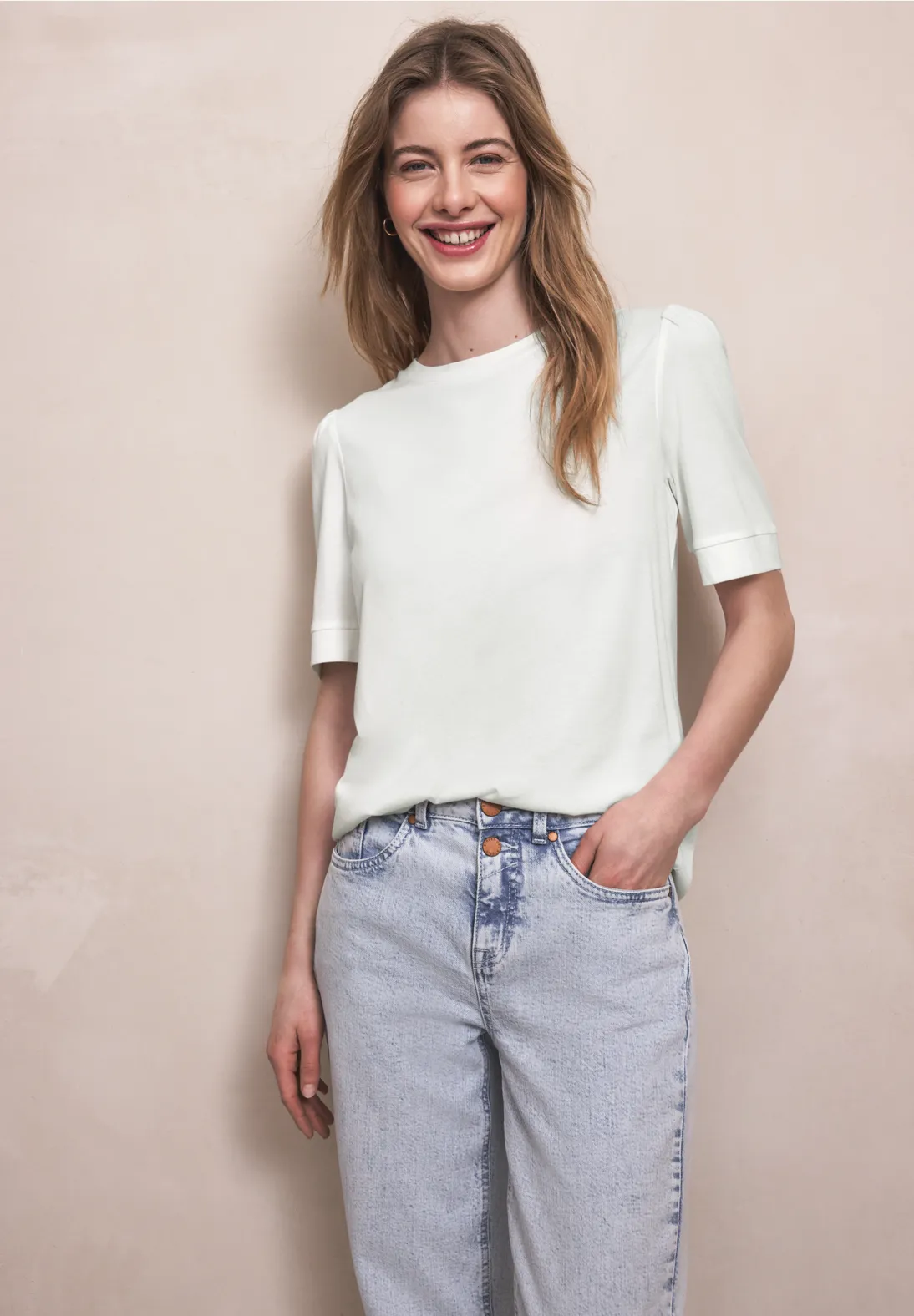 Street One Studio T-Shirt mit Puffärmeln - Off White