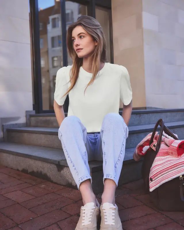 Street One Studio Shirt met Pofmouwen - Off White