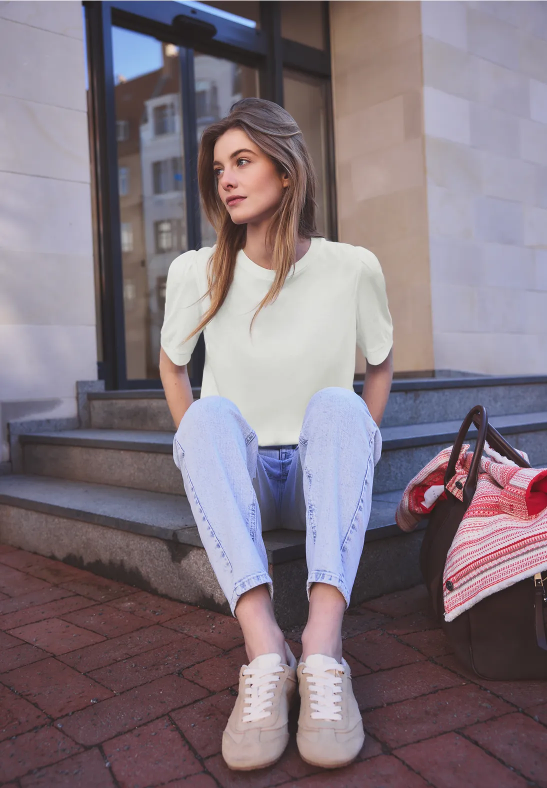 Street One Studio Shirt met Pofmouwen - Off White