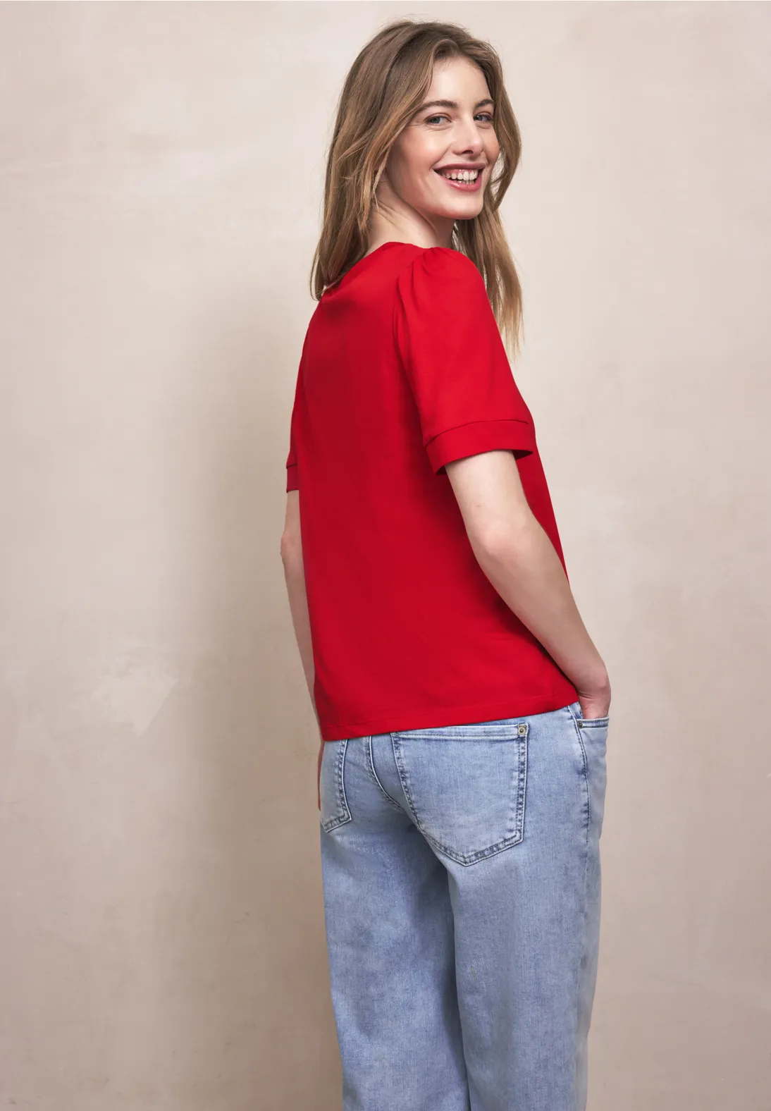Street One Studio T-Shirt with Puff Sleeves - Torch Red