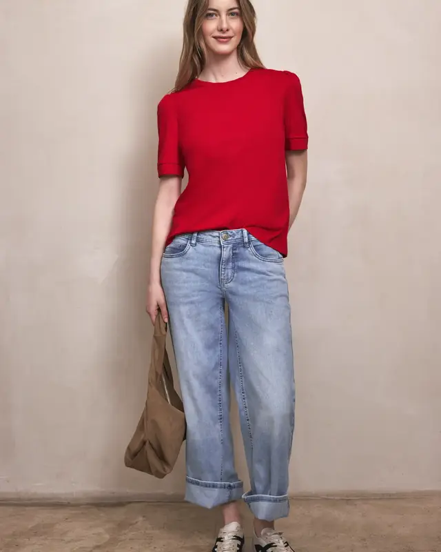 Street One Studio T-Shirt with Puff Sleeves - Torch Red