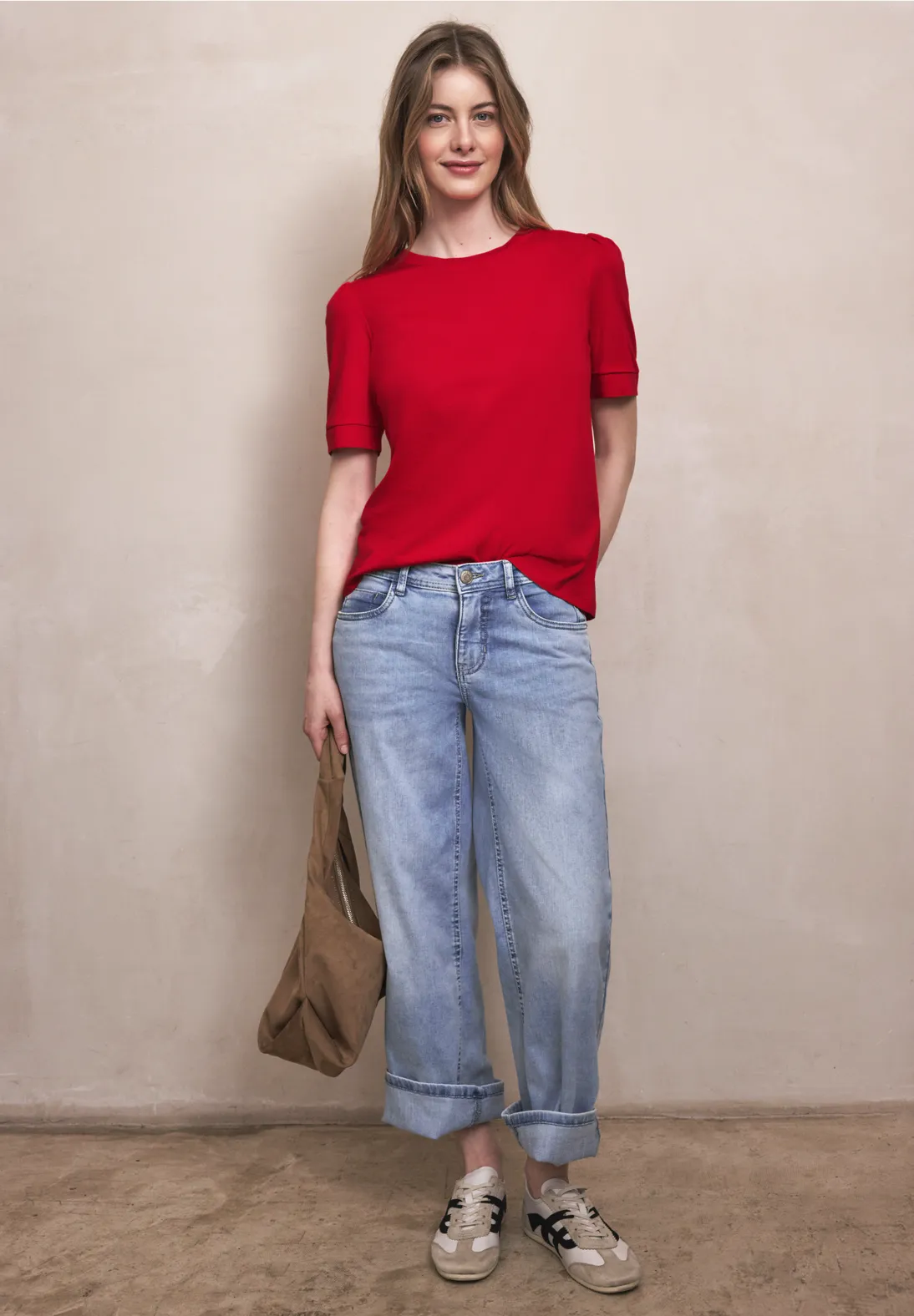 Street One Studio T-Shirt with Puff Sleeves - Torch Red