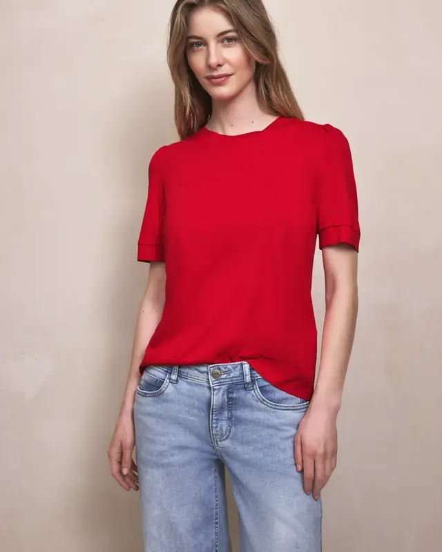 Street One Studio T-Shirt with Puff Sleeves - Torch Red