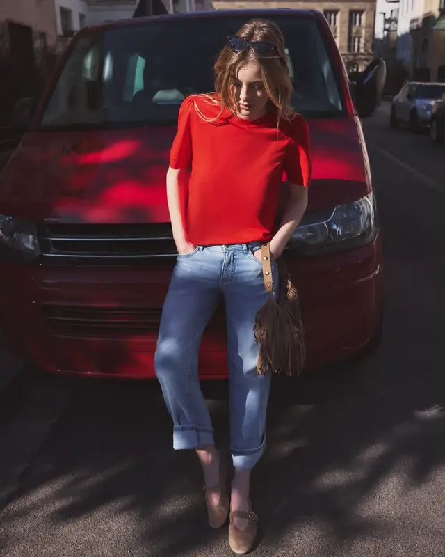 Street One Studio T-Shirt with Puff Sleeves - Torch Red