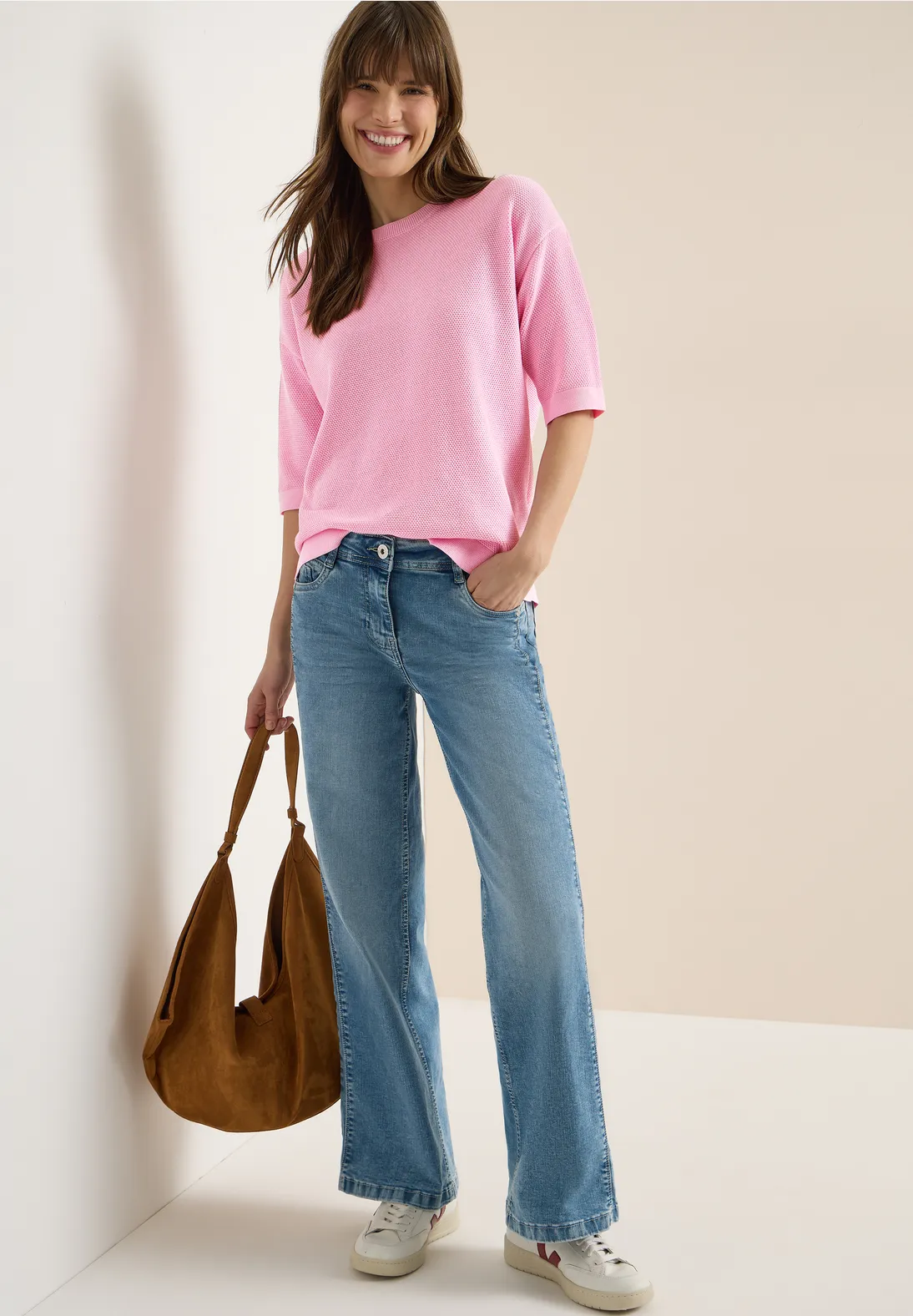 Cecil Kurzarm Pullover mit Struktur - Light Blush Rose