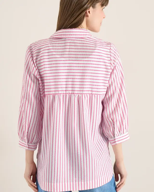 Cecil Seersucker Blouse - Beetroot Pink